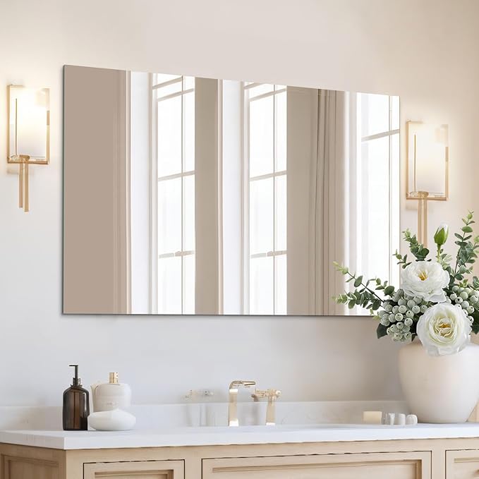 Mirrorons Frameless Mirror, Wall Mirror 48" x 30", Modern Bathroom Mirrors