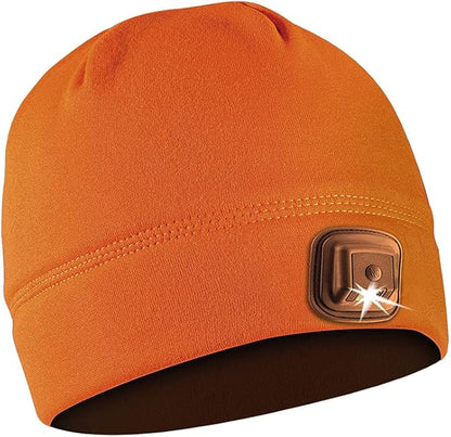 POWERCAP LED Hat Light 150 Lumens Rechargeable Fleece Beanie with Bright Built-in Headlamp Waterproof LED Warm One Size Cap (US, Alpha, One Size, Blaze Orange 3.0)