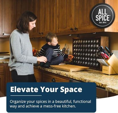 AllSpice Spice Rack Organizer, 525 Unique Labels, Countertop or Wall Mount