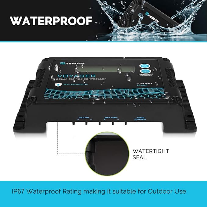 Renogy Voyager 20A 12V/24V PWM Waterproof Solar Charge Controller w/ LCD Display