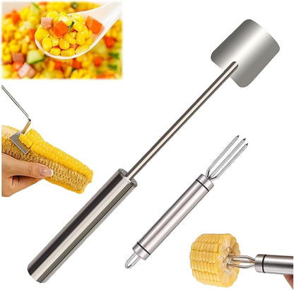 Cozy Home Corn Peeler, Corn Kernel Removers, Long Handle Stainless Steel Corn Stripping Tool Thresher Scraper for Home Kitchens, Restaurant Chefs (2PCS-A)