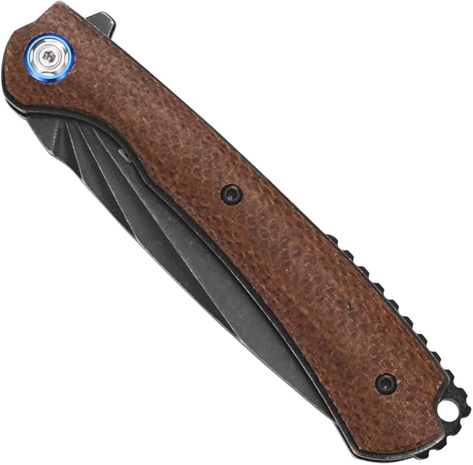 Sitivien ST144 Folding Knife,Black Stonewashed 14C28N Steel Blade,Micarta Handle Pocket Knife for Outdoor EDC Camping,Survival,Hiking,Fishing(Brown)