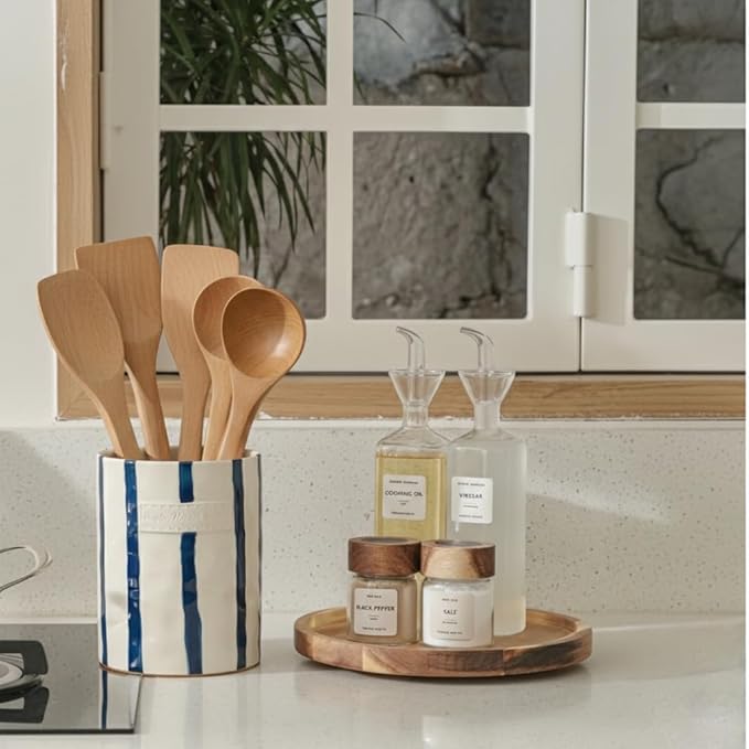JIEMEI HOME Kitchen Utensil Holder, 7.2" Ceramic Stable Utensil Crock