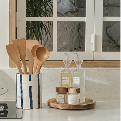 JIEMEI HOME Kitchen Utensil Holder, 7.2" Ceramic Stable Utensil Crock