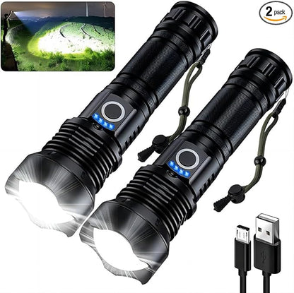 Rechargeable Flashlights 90000 High Lumens - 2 Pack, Super Bright 12 Hours Long Life LED Flashlight with 5 Modes, High Powered Flash Light for Home, Outdoor