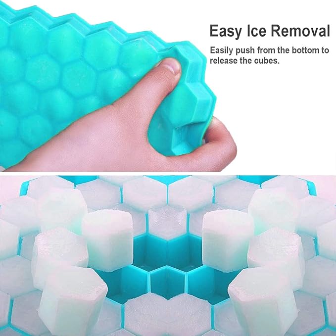Azyh Ice Cube Trays with Lid, 2 Pack Silicone Ice Cube Trays with Lid-37 Grid