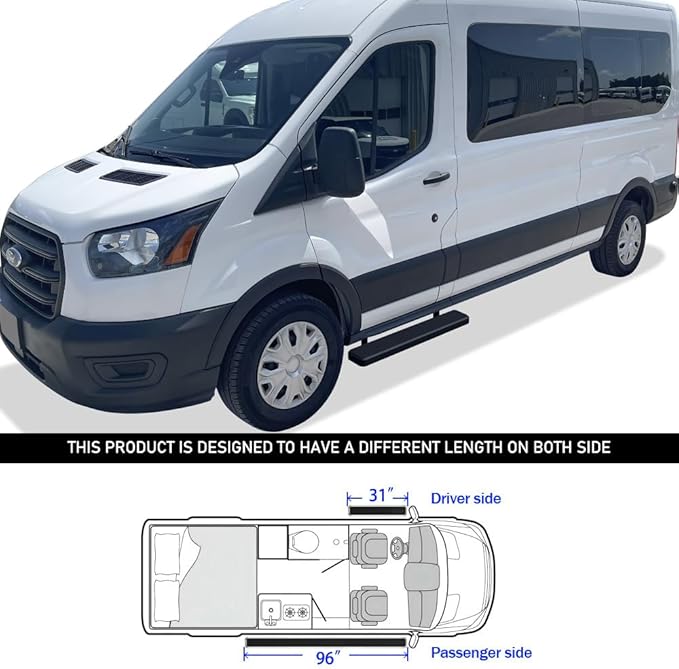 APS (Black Stainless Steel 6 inches) Running Boards Nerf Bars Side Steps Compatible with Ford Transit 2015-2026 Full Size Van 3-Door (Exclude 2022-2026 E-Transit)