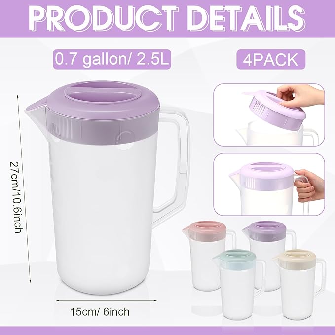 Uiifan 4 Pcs Plastic Water Pitcher