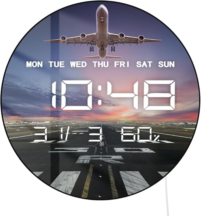 Timethink 12'' Airplane Digital Wall Clock Large Display, Aviation Electric
