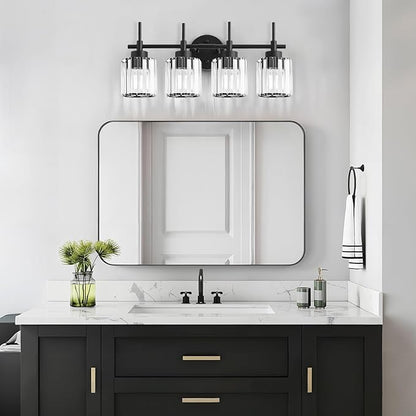 EJIAXIN 4 Light Round Crystal Vanity Lights, Modern Black Crystal Wall Light