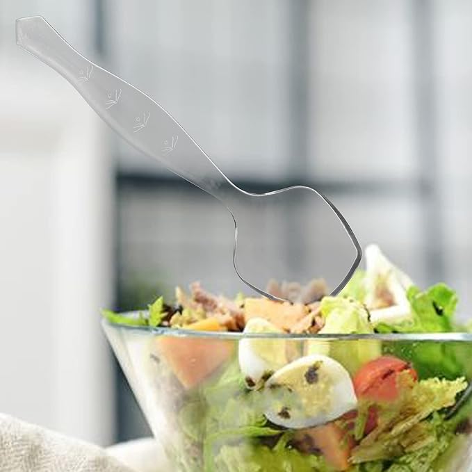 PARTY BARGAINS Disposable Clear Plastic Serving Spoons 8.75″ – Heavy-Duty Clear