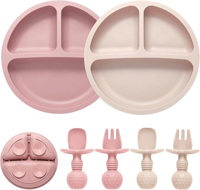Eascrozn Silicone Feeding Set, 2 Pack Divided Toddler Plates