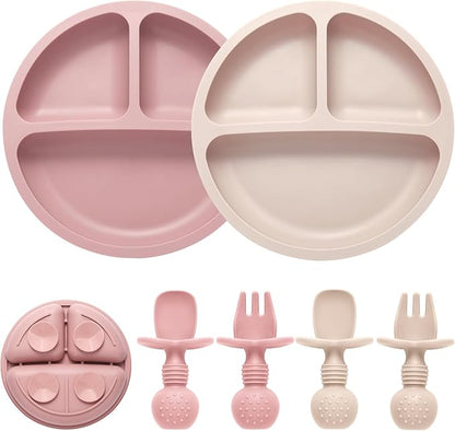 Eascrozn Silicone Feeding Set, 2 Pack Divided Toddler Plates