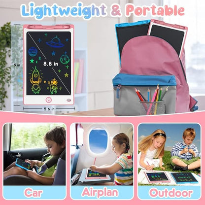 Hockvill LCD Writing Tablet for Kids 8.8 Inch, Toys for Girls Boys Drawing Pad for 3 4 5 6 7 Year Old Kid, Toddler Magnetic Doodle Board Travel Essential Christmas Birthday for Children BluePink