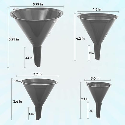 Funnel Gray in 4 Different Sizes Durable & Non-Toxic Food Grade Plastic -Funnels