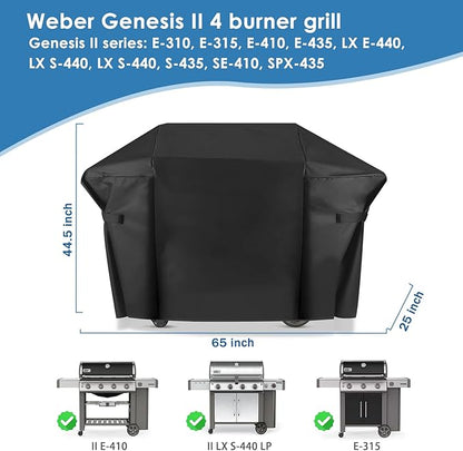 Grill Cover for Weber Genesis II 4 Burner and LX 400 Series Genesis E310 Grill, 65 Inch 7131 Heavy Duty & Waterproof, Outdoor Cover for Weber Summit 400 Series Genesis II 410,435,440 Grill