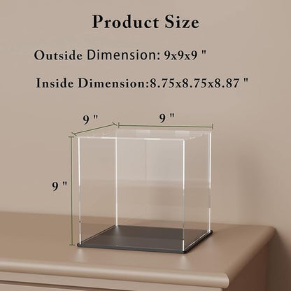 SVENJBB Acrylic Display Case, 9x9x9 Inch Acrylic Boxes for Display, Clear Display Cases with Matte Black Base and Lid for Collectibles