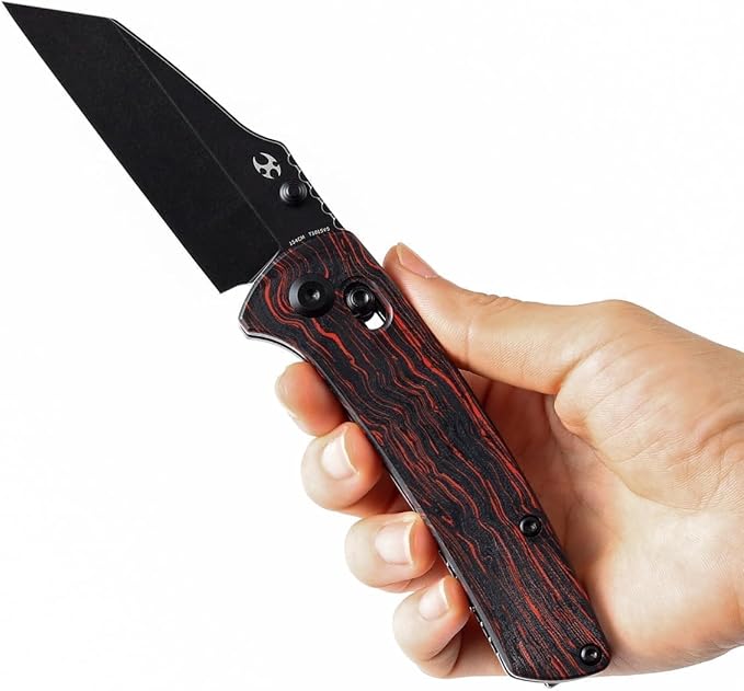 KANSEPT Main Street Pocket Folding Knife, 3.36''Black 154CM Sharp Blade,Black and Red G-Mascus Handle with Axis Lock and Thumb Stud, Perfect Clip for Camping Hiking Fishing Gift Everyday Carry T1015v5