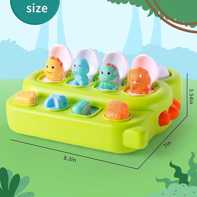 Cause and Effect Pop Up Dinosaur Baby Toy 6-12 Months, Sensory Early Learning Fine Motor Skills Toy for Toddler Boy Girl 9 11 Months