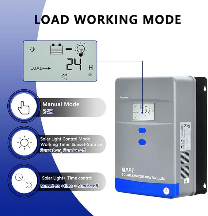 40A MPPT Solar Charge Controller 12V/24V Auto Battery Regulator LCD Display