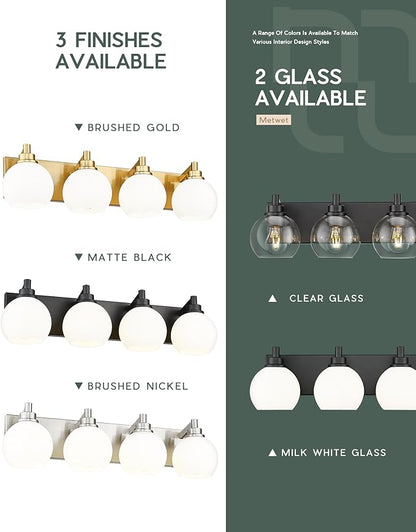 METWET Bathroom Light Fixtures, 4 Light Matte Black Vanity Light, 26 Inch