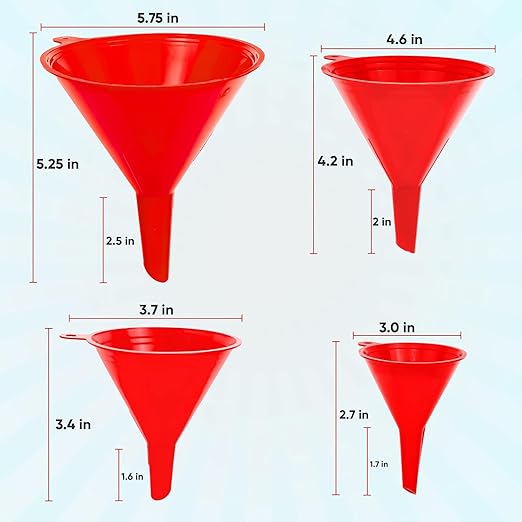 Funnel for Kitchen Use – Red Set in 4 Sizes | Durable, Non-Toxic Food Grade