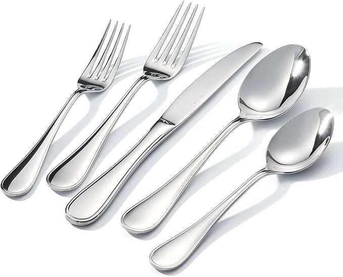 KINGSTONE 20 Piece Teardrop Silverware Set for 4, 18/10 Stainless Steel Flatware Set, Modern Design Cutlery Set for Home/Hotel/Wedding,Mirror Polished and Dishwasher Safe