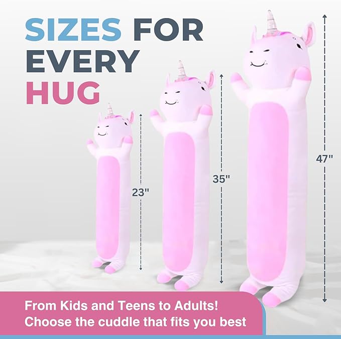 Unicorn Plush Body Pillow for Kids | Long Stuffed Animal Cuddle Pillow | Soft Hugging Toy | Plushie Gift for Girls & Boys | Long Plush Body Pillow for Sleep & Comfort | Medium, 35 Inches