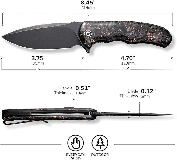 CIVIVI Folding Pocket Knife- Praxis Flipper Liner Lock Knife, 3.75" Black Stonewashed Blade, Reversible Clip for EDC Outdoor Use C803I