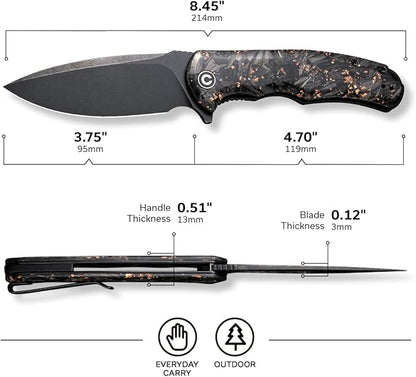 CIVIVI Folding Pocket Knife- Praxis Flipper Liner Lock Knife, 3.75" Black Stonewashed Blade, Reversible Clip for EDC Outdoor Use C803I