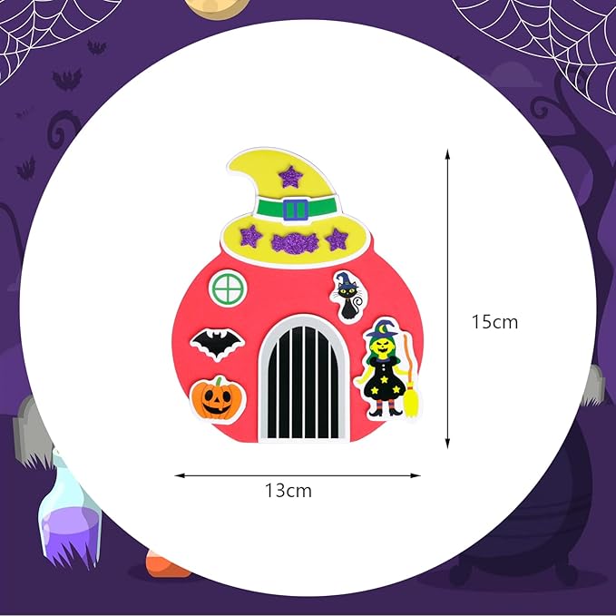 Fennoral 12 Pack Halloween Craft Kit for Kids Make You Own Witch House Foam Stickers Ornament DIY Arts and Crafts for Kids Girls Boys Halloween Party Supplies Halloween Decoration