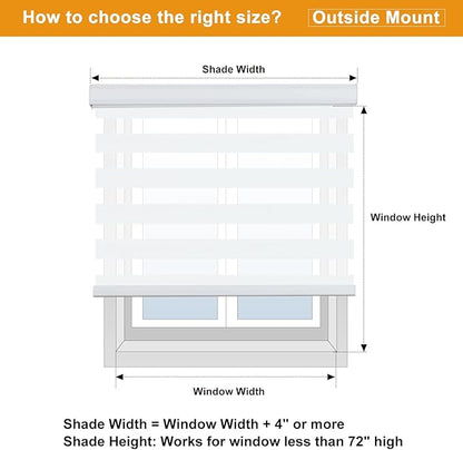 Persilux Cordless Zebra Blinds for Indoor Windows, Free-Stop Light Filtering Sheer Shades, Dual Layer for Day and Night, Roller Shades for Home (35.25" W X 64" H, White)