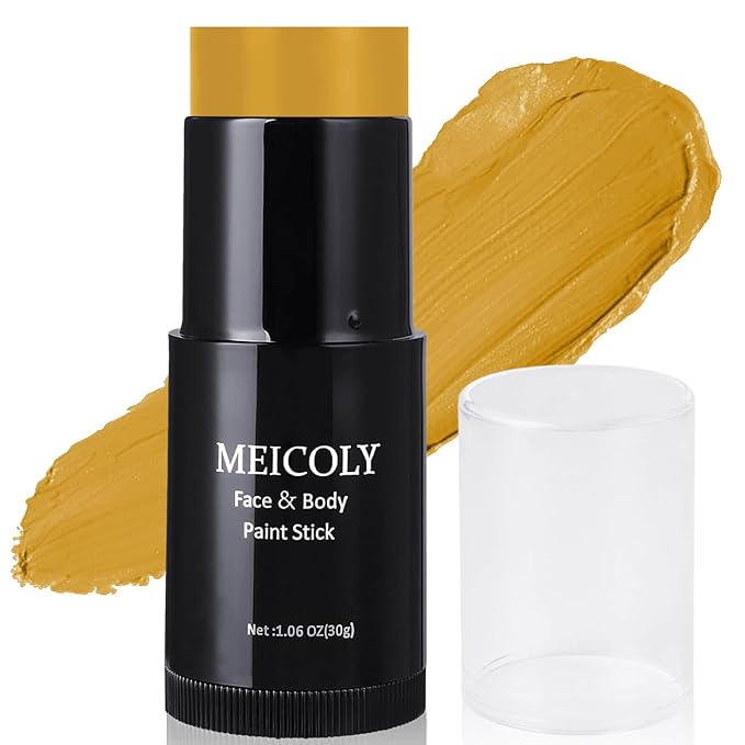 MEICOLY Yellow Face Body Paint Stick(1.06 Oz),Sally Makeup Dress Face Paint,Scarecrow Body Paint Stick,Sweatproof Waterproof Ginger Tan Face Paint for Halloween Special Effects SFX Cosplay