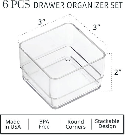STORi SimpleSort 6-Piece Stackable Clear Drawer Organizer Set | 3" x 3" x 2"
