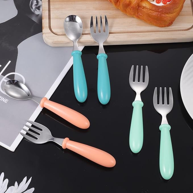 12 Pieces Toddler Utensils Toddler Forks and Spoons, Kids Silverware Stainless Steel Childrens Safe Cutlery Set for Self Feeding, Dishwasher Safe