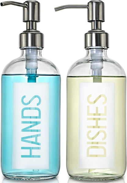 JASAI 2Pack 18OZ Glass Soap Dispenser