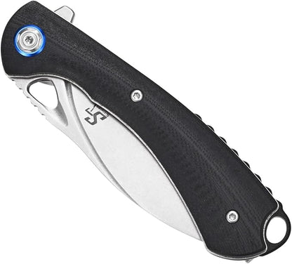 Sitivien ST147 Folding Pocket Knife,14C28N Steel Blade with G10 Handle Utility Knife EDC Tool Knife for Outdoor Camping,Hiking,Hunting(Black)