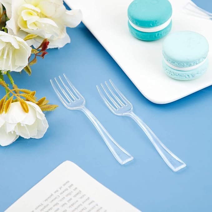 WDF 300 Mini Forks - 4 Inch Clear Plastic Heavy Duty Tasting Forks for Appetizers