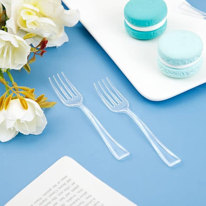 WDF 300 Mini Forks - 4 Inch Clear Plastic Heavy Duty Tasting Forks for Appetizers