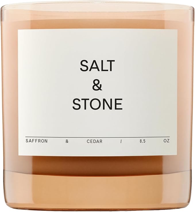 SALT & STONE Scented Candle for Women & Men | Hand-Poured, Aromatic & Fragrant | Coconut & Soy Blend Wax | 100% Cotton Wick | Long-Lasting 50 Hour Burn Time (8.5 oz) (Saffron & Cedar)