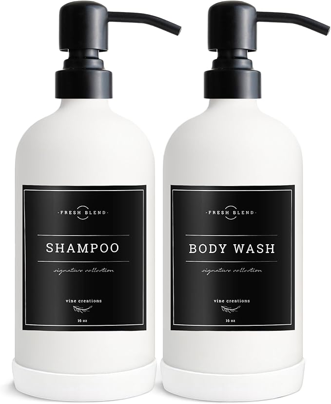 Vine Creations White Glass Soap Dispenser, 2 Pack Kitchen Soap Dispenser Set