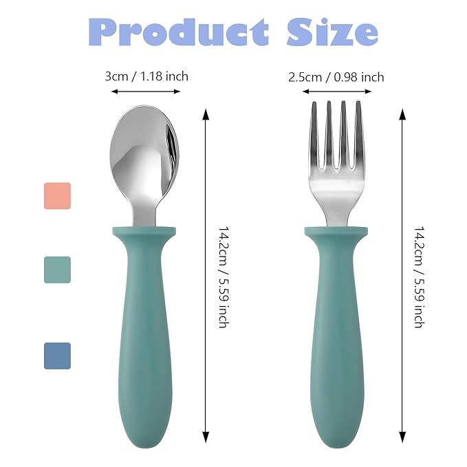 Pimoys 6 Pieces Toddler Utensils, Kids Silverware Set with Plastic Handle Stainless Steel Children Forks and Spoons, Dishwasher Safe
