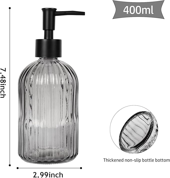 14Oz Black Pump Glass Soap Dispenser,