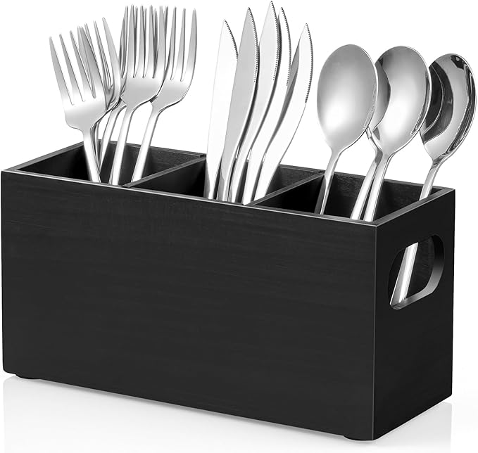 DRASTAR Silverware Holder, Wooden Utensil Caddy, Cutlery Holder