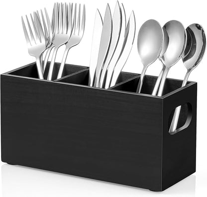 DRASTAR Silverware Holder, Wooden Utensil Caddy, Cutlery Holder
