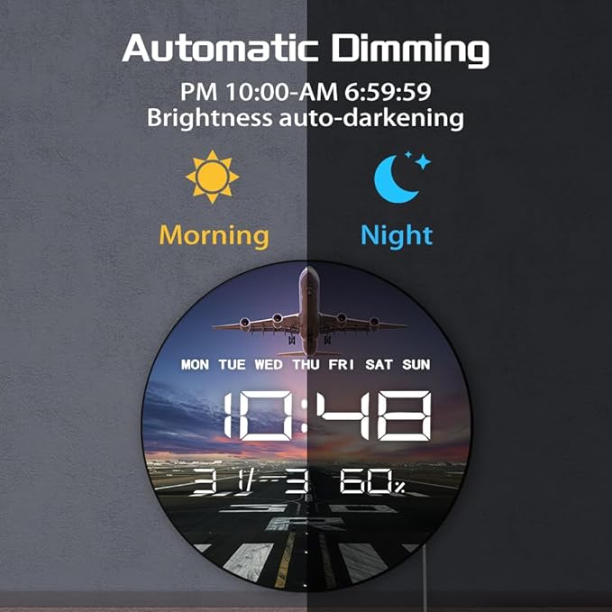 Timethink 12'' Airplane Digital Wall Clock Large Display, Aviation Electric