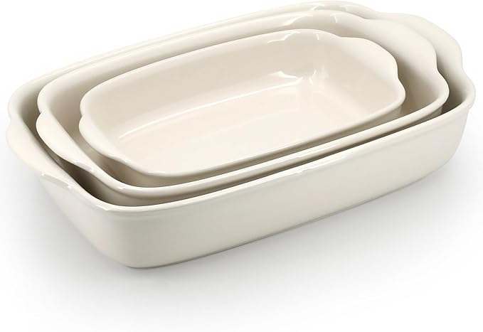 3-Pack Ceramic Baking Dishes Set, Heavy-Duty Oven-Safe Stoneware, Deep