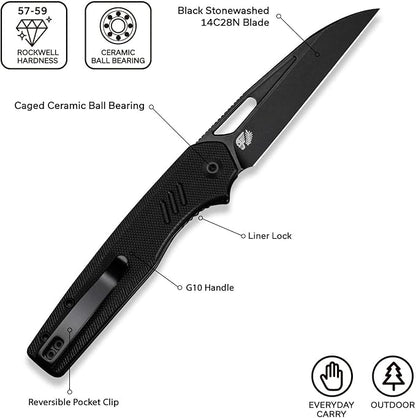 CIVIVI Guile Pocket Knife, Folding Knife for EDC, 3.25" Swedish 14C28N Blade G10 Handle with Reversible Deep-Carry Clip C24062B-1 (Black)