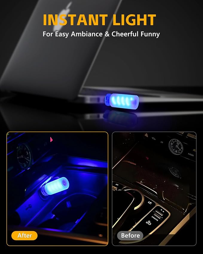 2PCS USB Lights for Car, Touch Adjustment Lights, Plug in USB Car Interior Ambient Light, Mini Spiral LED USB Night Light for Camping, Party, Holiday Decoration, Bedroom (Blue)