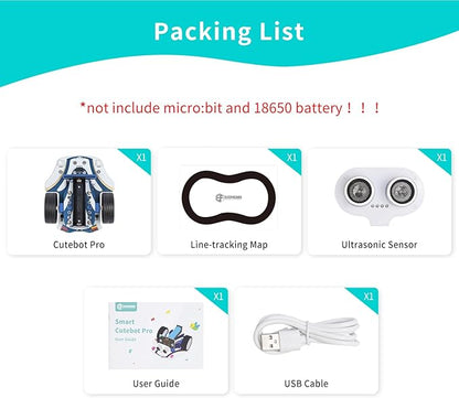 ELECFREAKS microbit Starter Kit Cutebot Pro DIY Programmable Robot Car Kit with 4 Line-Tracking Sensors and Encoded Motor, microbit Project Makecode Coding Set (not Include Micro:bit and Battery)